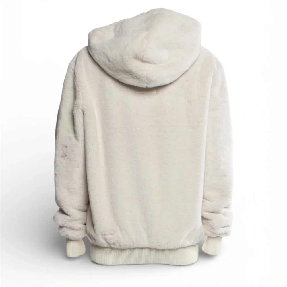 Tom Ford Beige Faux Fur Hooded Bomber Jacket With Leather Trim